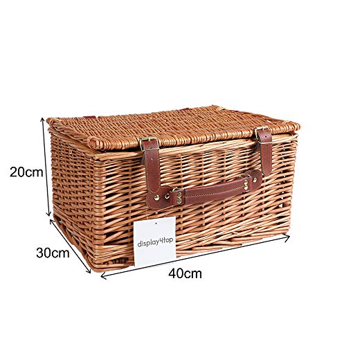 Display4top Cesta de Picnic de Mimbre Tradicional para 4 Personas Deluxe Cesto de Mimbre - Juego Premium con Platos, Copas de Vino, Cubiertos y servilletas (Azul)