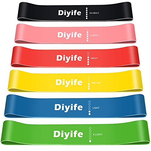 Diyife Bandas Elasticas Fitness, Set de 6 Cintas Elásticas de Resistencia para Yoga, Pilates, Danza, Fuerza, Estiramiento de Terapia y Ejercicio, Bolsa Transporte Incluida