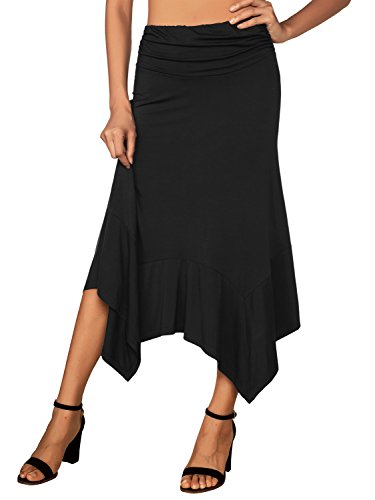 DJT-Falda de Punto para Mujer con Dobladillo Irregular Negro Large