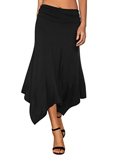 DJT-Falda de Punto para Mujer con Dobladillo Irregular Negro Large