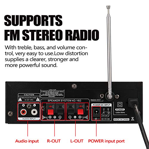 Docooler 12 V/220V Mini Amplificador Audio BT,HiFi Audio Estéreo Amplificador 2CH Pantalla LCD de Alta fidelidad, BT FM Radio Portátil Auto Home 600 W, Mando a Distancia Audio Amplificador