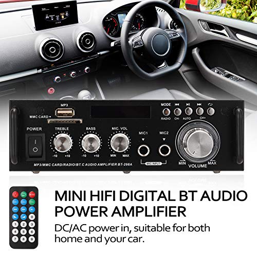 Docooler 12 V/220V Mini Amplificador Audio BT,HiFi Audio Estéreo Amplificador 2CH Pantalla LCD de Alta fidelidad, BT FM Radio Portátil Auto Home 600 W, Mando a Distancia Audio Amplificador