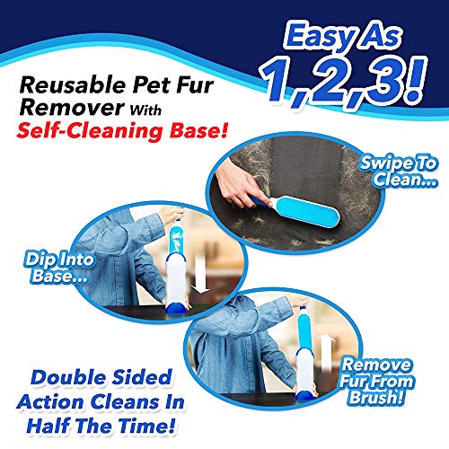 Doeki - Cepillo para pelusas para perros y gatos, herramienta de depilación de doble cara con base autolimpiante, ideal para llevar de viaje, perfecto para ropa, sofá, alfombra, asiento de coche