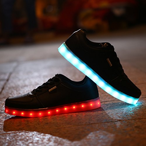 DoGeek Unisex Hombres Mujeres 7 Colores Light Up LED Zapatos Blanco Negro (Elegir 1 tamaño más Grande) (40 EU, 1 Negro)