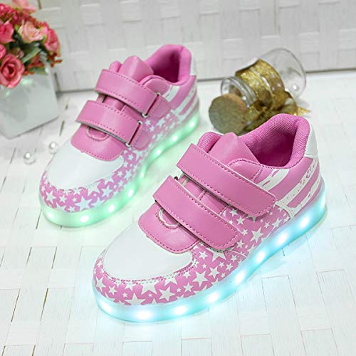 DoGeek Zapatos Led Niños Niñas Negras Blanco 7 Color USB Carga LED Zapatillas Luces Luminosos Zapatillas Led Deportivos para Hombres Mujeres (Elegir 4 tamaño más Grande)