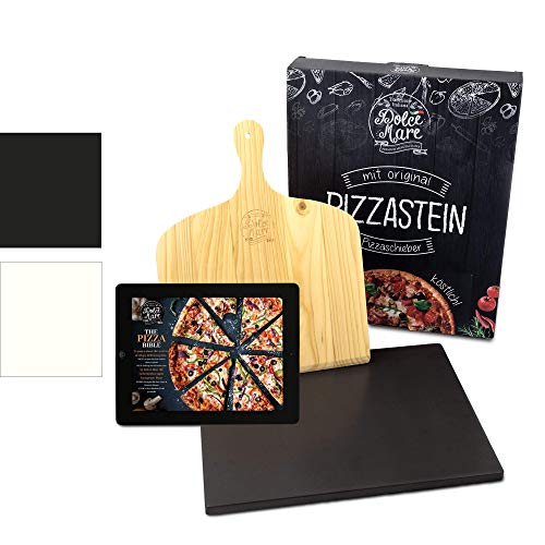 Dolce Mare® Pizza Stone - Piedra para Pizza de Cordierita Horno y la Parrilla - Ladrillo para Pizza crujiente como en el Caso de la Pizza Italiana - Incluye Deslizador para (Black)