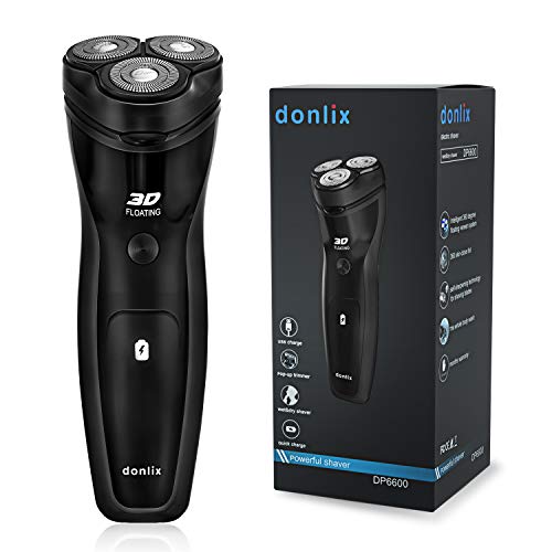 donlix Afeitadora Eléctrica Recargable 100% Impermeable Hombre Rotativa Con Cortapatillas Desplegable Para Bigote Y Patillas, 60 Min De Afeitado Seco/Húmedo(negro)