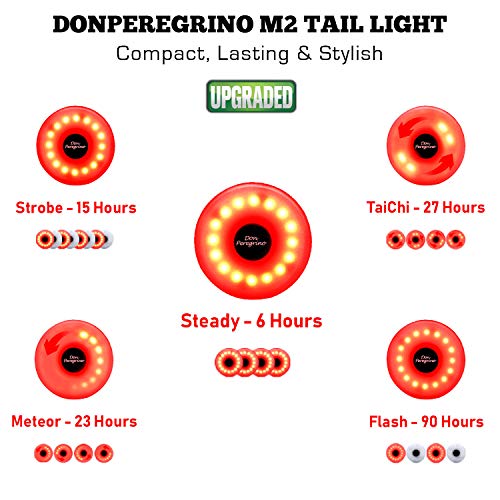 DONPEREGRINO M2 - Luz Trasera Bici Compacta hasta 90 Horas de Autonomía, LED Luz Bicicleta USB Recargable con 5 Modos Fijos e Intermitentes