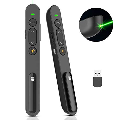 Doosl Puntero Laser Presentaciones, Presentador Remoto con luz Verde, Abrir Enlaces, Control de Volumen-Clicker de PowerPoint de 2.4GHz para Clases, Salas de Conferencias, Dala de Dxposiciones y Más