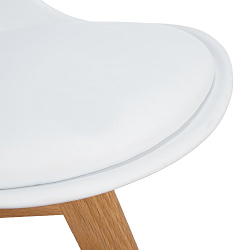 DORAFAIR Pack 4 sillas escandinava Estilo nórdico Silla de Comedor, con Las piernas de Madera de Roble Maciza y cojín cómoda,Blanco