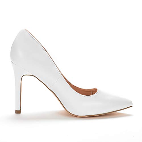 DREAM PAIRS Zapatos de Tacón Alto Pump para Mujer Blanco PU 39.5 EU/8.5 US