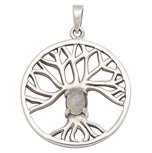 DTPsilver - Colgante en Plata de Ley 925 y Piedra de la Luna 4 x 6 mm - Arbre de la Vida