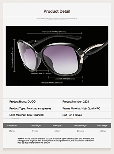 Duco gafas de sol con estilo de las gafas de sol polarizadas 100% protección UV 2229 (Marco negro)