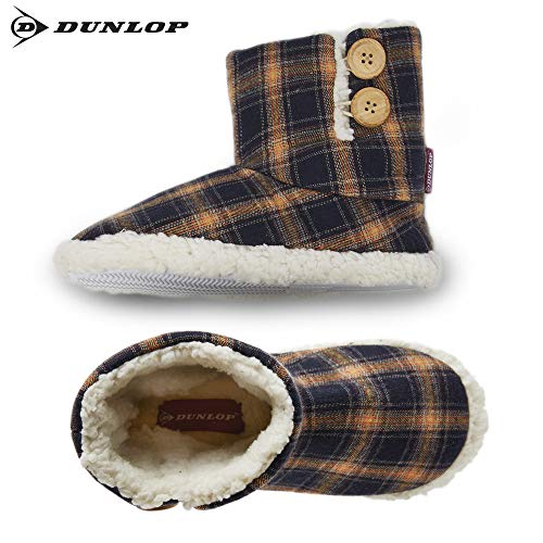 Dunlop Zapatillas Casa Hombre | Zapatillas Altas Calienta Pies Invierno Cerradas Hombre | Pantuflas de Casa | Zapatillas Forradas de Borreguito Suela de Goma Dura (44 EU, Azul Marino y Mostaza)