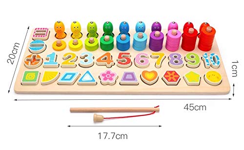 DY_Jin Tablero de Juego de matemáticas de Madera con Juego de Pesca magnética, acertijos numéricos, Juego de conteo de clasificador de Formas, Aprendizaje Educativo Preescolar de matemáticas