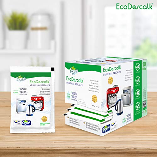 EcoDescalk Universal Ecológico en Polvo, 10 Sobres. Descalcificador 100% Natural. Limpiador para todo tipo de Electrodomésticos: Hervidores, Lavadoras, Lavavajillas. Producto CE.