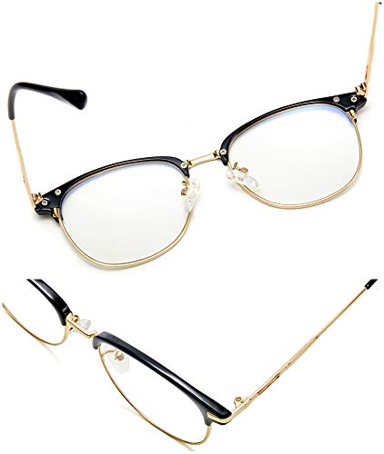 Effnny Bloqueo de luz azul Gafas anti fatiga filtro UV juegos de computadora monturas de gafas de lectura Para hombres mujeres 5054 (Oro negro)