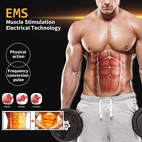 EGEYI Electroestimulador Muscular Abdominales Cinturón,Masajeador Eléctrico Cinturón con USB,Entrenador Inalámbrico Portátil de 6 Modos de Simulación,10 Niveles Diferentes para Abdomen/Cintura