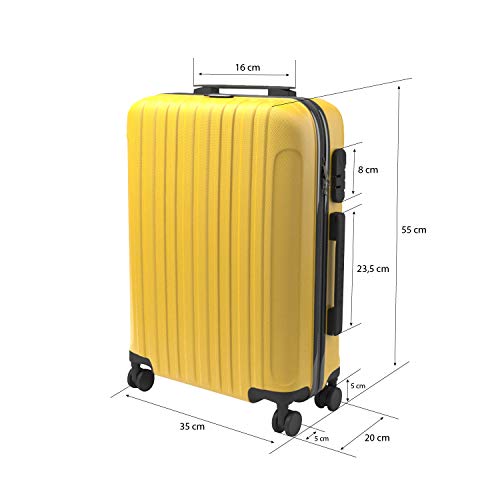 Eglemtek ABS Maleta Equipaje de Mano Cabina rígida Ligera con 4 Ruedas, 55cm,Trolley cáscara Dura, Amarillo