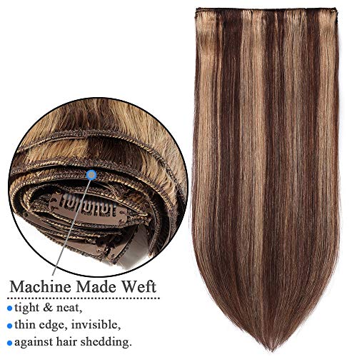 Elailite Double Wefts Extensiones de Clip de Pelo Natural Cabello Humano Remy - 35cm (120g) #4/27 Marrón Medio/Rubio Sombra -Muy Gruesas Mechas Mujer Clips Human Hair