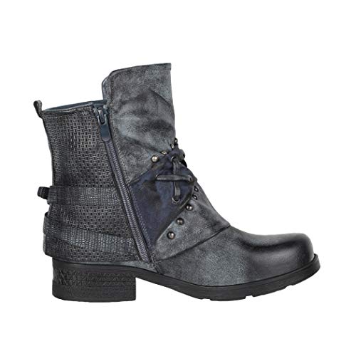 Elara Botines Mujer Botas de Estilo Motero Chunkyrayan Azul Oscuro 1079-PA Dk.Blue-38