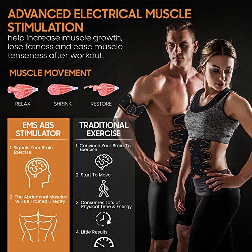 Electroestimulador Muscular Abdominales - Estimulador Eléctrico USB Recargable, Para Abdomen, Brazos, Piernas y Cintura, Masajeador y Reductor Abdominal 8 Nodos, Para Adelgazar y Tonificador Muscular