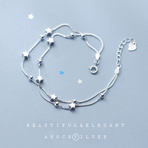 Elegante pulsera con pequeñas estrellas y perlas, de plata de ley 925, pulsera para mujer