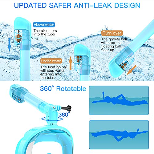 Elegear Máscara de Buceo del HD[2020 Nuevo], 180°Vista Máscara de Snorkel Anti-Niebla y Anti-Fugas con diseño panorámico de Cara Completa y Silicona FDA para Adultos y Niños（Verde,S/M）