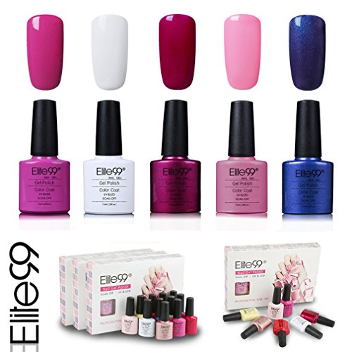 Elite99 Esmalte de Uñas Semipermanente Uñas de Gel UV LED Kit de Manicura 5pcs en Caja Pintauñas Soak off 7.3ml - Kit 001