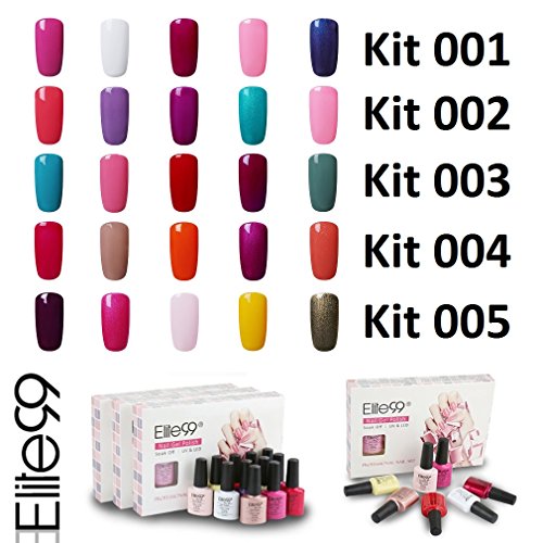 Elite99 Esmalte de Uñas Semipermanente Uñas de Gel UV LED Kit de Manicura 5pcs en Caja Pintauñas Soak off 7.3ml - Kit 002