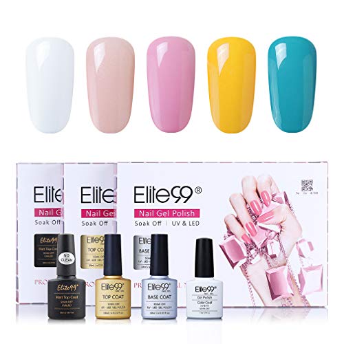 Elite99 Esmaltes Semipermanentes de Uñas en Gel UV LED, 8pcs Kit de Esmaltes de Uñas Base y Top Coat (002)