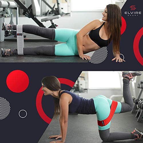 ELVIRE SPORT Bandas Elasticas Musculacion (Set de 3): Bandas de Resistencia de Tela para Fitness y Glúteos, Caderas, Piernas | Gomas para Yoga, Pilates, Crossfit, Fisioterapia | Hombres y Mujeres