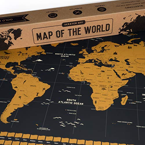 envami Mapa Mundi Rascar I Mapas del Mundo para Marcar Viajes I 68 X 43 CM I Oro I Scratch Off Travel Map