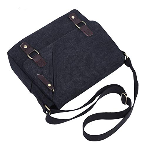 Eshow Bolso Bandolera Hombro Tela de Lona para Hombres Mensajero Viaje Casual Negocio Color Negro