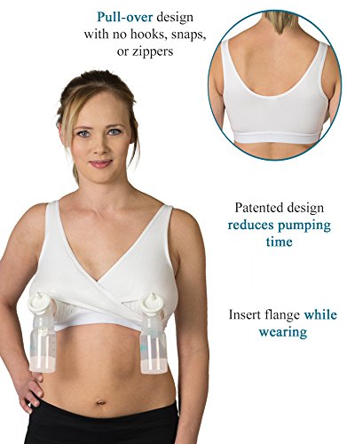 Essential Pump&Nurse All in One Nursing and Hands Free Pumping Bra, US Company, White L