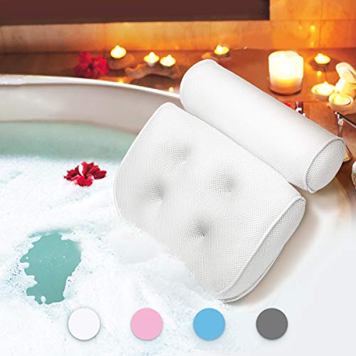 Essort Almohada de Baño, Reposacabezas Bañera con Ventosas Cojín para Bañera Ergonómico para SPA en Casa Bañera de Hidromasaje e Hidromasaje, Blanco, 38x36x8.5cm