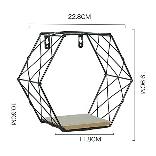 Estante de pared de hierro geométrico hexagonal para colgar en la pared, decoración de pared para sala de estar, estantes flotantes para almacenamiento con marco