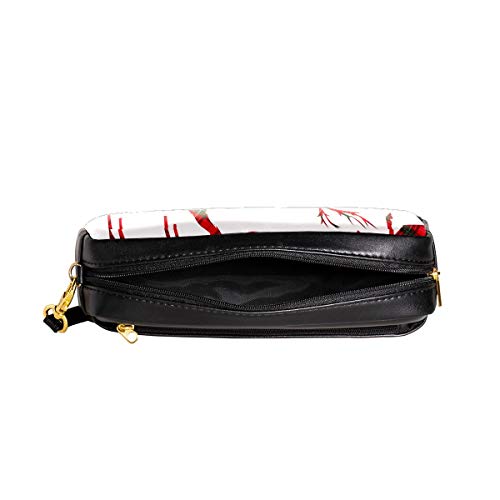 Estuche de Navidad Rojo Verde Plaid Reno Pen Box PU Bolsa de Cuero Bolsa de la Escuela de Papelería Suministros de Viaje Cosmético Bolsa de Maquill