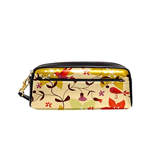 Estuche Retro Spirng Floral Bird Patrón Pluma Caja De Cuero PU Bolsa De La Bolsa De La Escuela De Papelería Suministros De Viaje Cosmético Bolsa De Maquill