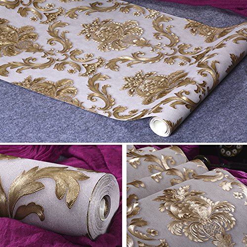 Europeo PVC estilo profundo patrón de textura en relieve tallado en relieve oro papel pintado decoración impermeable dorado papel pintado para dormitorio salón fondo decoración para el hogar