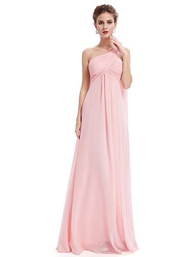 Ever-Pretty Vestido de Gala Gasa Un Hombro Corte Imperio Plisado sin Mangas para Mujer Rosa 36