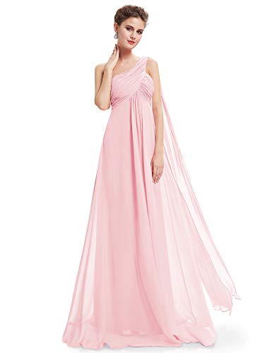 Ever-Pretty Vestido de Gala Gasa Un Hombro Corte Imperio Plisado sin Mangas para Mujer Rosa 36