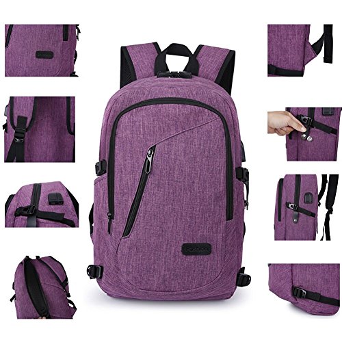 EverFabulous Mochila antirrobo, Mochila Daypack de 35L con Puerto de Carga USB Interfaz para Auriculares y Bloqueo con contraseña, Mochila Impermeable a Diario 12-16 Pulgadas(Púrpura)