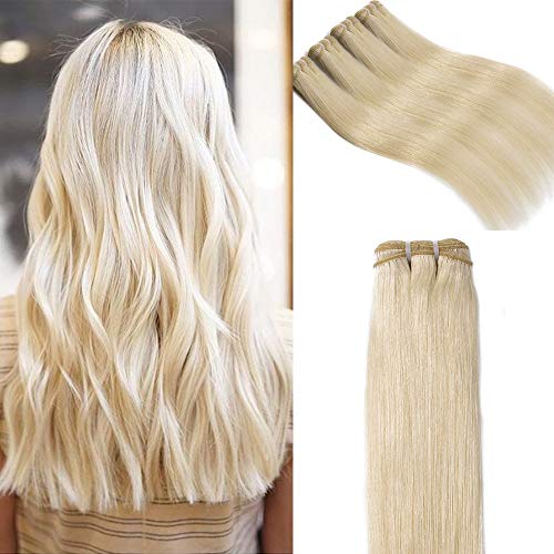 Extensiones de Cabello Natural Cortina Rubias Lisa Brasileñas Pelo Mechas Humano Balayage Mujer Remy Human Hair Liso [ 1 Paquet (100g) ] - 10 Pulgada 25CM #60 Rubio Platino