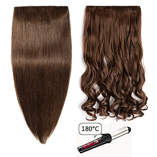 Extensiones de Clip de Pelo Natural Postizos Cabello Humano Mechas Balayage Liso Remy Clip In Human Hair [Espesor Sstándar] 8 Piezas 18 Clips- 8"(20CM) #06 Marrón Claro