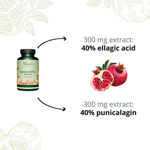 Extracto de Granada Vegavero® | Estandarizado a 40% de Punicalagina & 40% de Ácido Elágico | Sin Aditivos | Antioxidantes Potentes | Apto Para Veganos | 600 mg | 120 Cápsulas