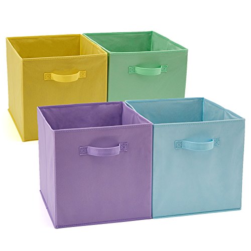 EZOWare Caja de Almacenaje x 4 Unidades, Almacenaje Juguetes, Caja para Ropa (33 x 38 x 33 cm) (Colores Variados)