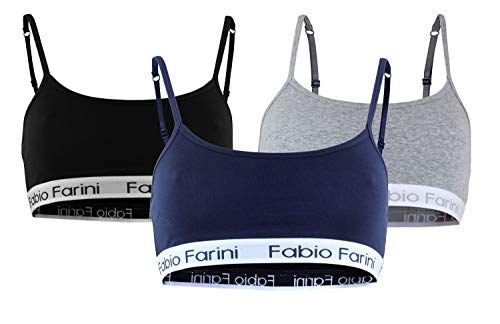 Fabio Farini Sujetador Deportivo con Tirantes Ajustables Bralette en 3 Colores Diferentes, 95% algodón Paquete de 3 L