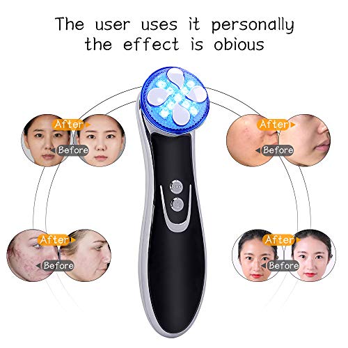 Facial Aparato Radiofrecuencia, Aparato Facial Ultrasonido, 5 Modos de Terapia de luz LED, Antiarrugas, Anti-envejecimiento, Rejuvenecimiento, Limpieza Profunda, Cuidado Facial, Buen Regalo para Damas