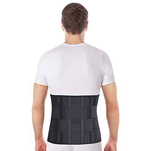 Faja de sujeción para la espalda; cinturón lumbar de soporte con fijación rígida; 6 refuerzos / 31cm de altura; para personas con gran circunferencia en la cintura Small Negro